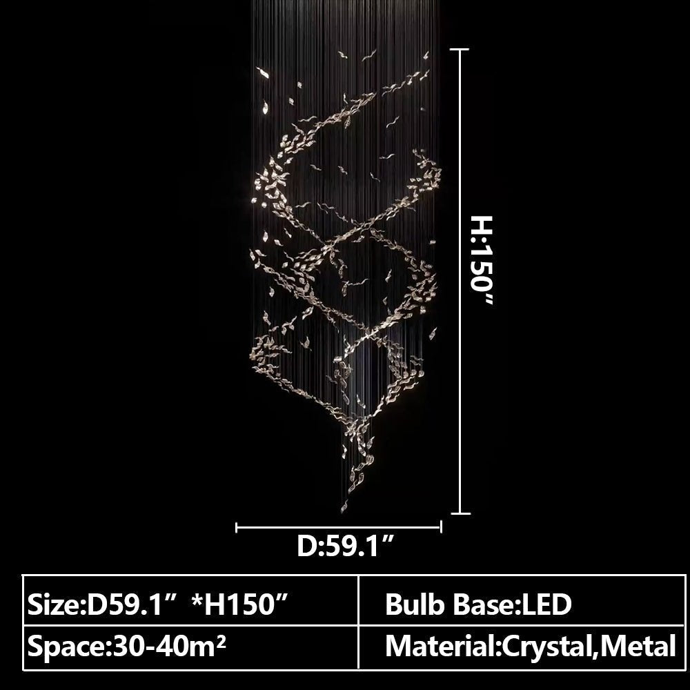 Extra Large Luxury Art Double Spiral Creative Crystal Chandelier For High - ceiling Foyer/Hallway/Entryway - D39.4"*H102.3"Warm LightBlushlighting