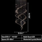 Extra Large Luxury Art Double Spiral Creative Crystal Chandelier For High - ceiling Foyer/Hallway/Entryway - D39.4"*H102.3"Warm LightBlushlighting