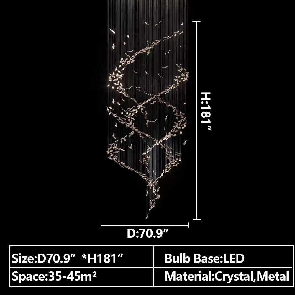Extra Large Luxury Art Double Spiral Creative Crystal Chandelier For High - ceiling Foyer/Hallway/Entryway - D39.4"*H102.3"Warm LightBlushlighting