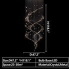 Extra Large Luxury Art Double Spiral Creative Crystal Chandelier For High - ceiling Foyer/Hallway/Entryway - D39.4"*H102.3"Warm LightBlushlighting