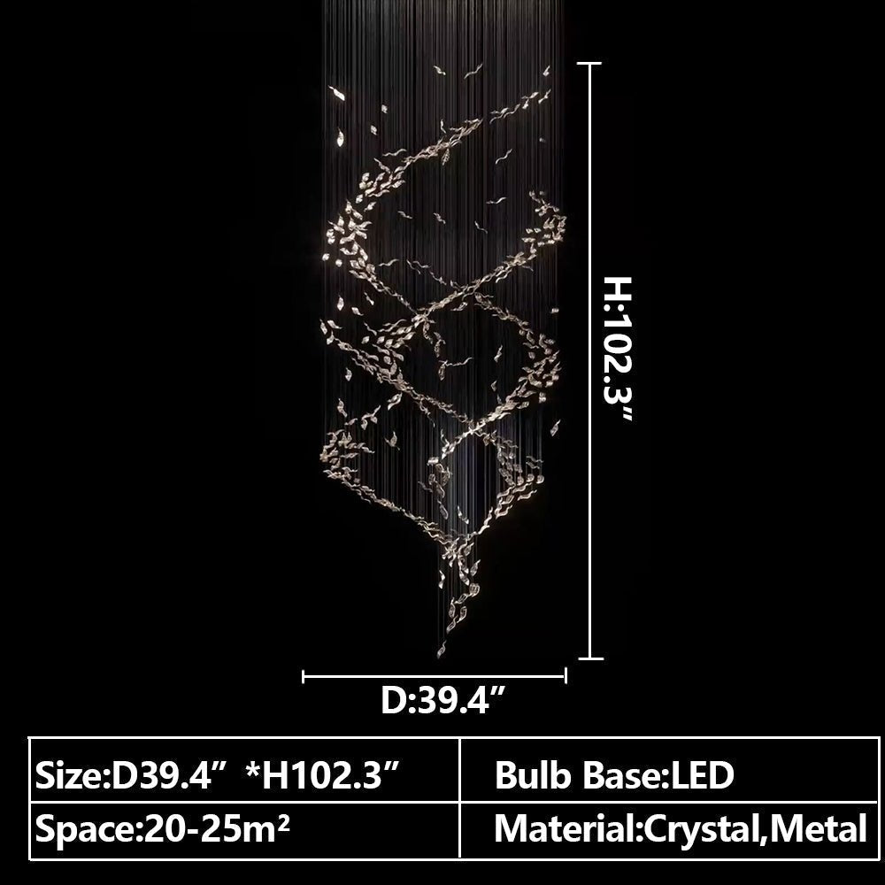 Extra Large Luxury Art Double Spiral Creative Crystal Chandelier For High - ceiling Foyer/Hallway/Entryway - D39.4"*H102.3"Warm LightBlushlighting