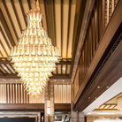 Extra Large Luxury Multi - tier Gold Pendant Glass Chandelier for Stairs/Large High - ceiling Room - D47.2"*H78.7"Warm LightBlushlighting