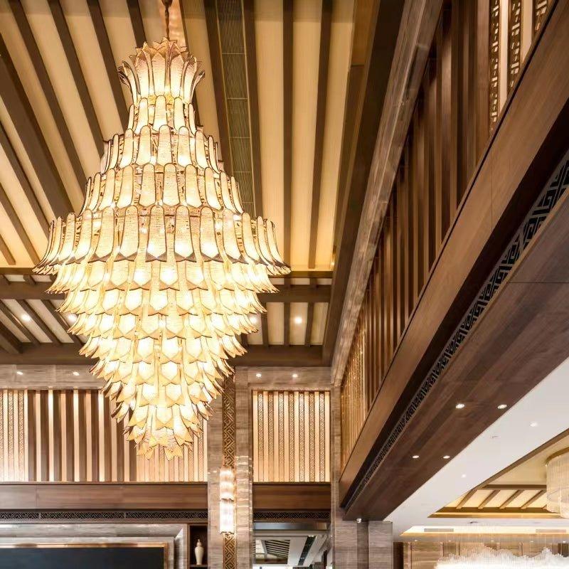 Extra Large Luxury Multi - tier Gold Pendant Glass Chandelier for Stairs/Large High - ceiling Room - D47.2"*H78.7"Warm LightBlushlighting