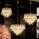 Extra Large Luxury Multi - tier Gold Pendant Glass Chandelier for Stairs/Large High - ceiling Room - D47.2"*H78.7"Warm LightBlushlighting