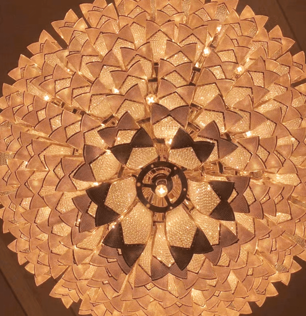 Extra Large Luxury Multi - tier Gold Pendant Glass Chandelier for Stairs/Large High - ceiling Room - D47.2"*H78.7"Warm LightBlushlighting