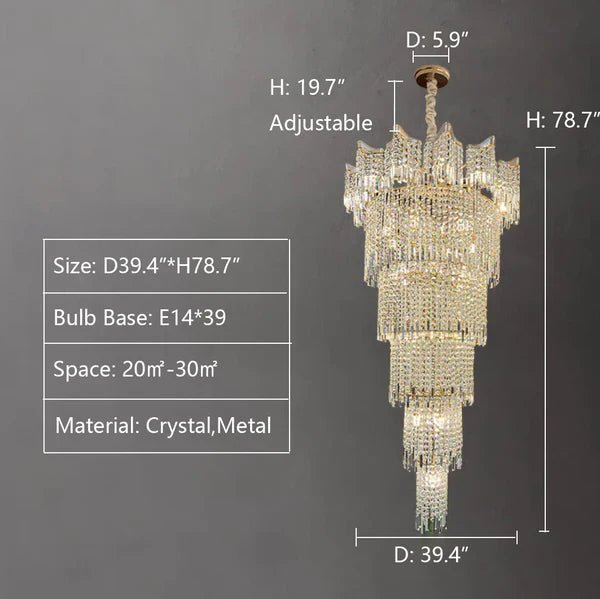 Extra Large Luxury Multi - tiered Crystal Chandelier - GoldD39.4"*H78.7"/64kgBlushlighting