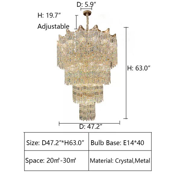 Extra Large Luxury Multi - tiered Crystal Chandelier - GoldD39.4"*H78.7"/64kgBlushlighting