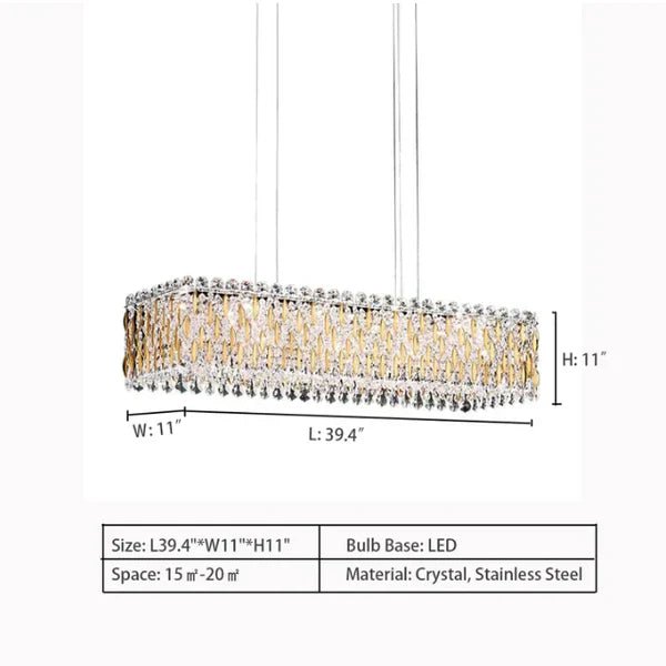 Extra Large Luxury Rectangle Crystal Pendant Chandelier for Living/Dining Room/Kitchen Island - L39.4"*W11.0"*H11.0"GoldBlushlighting