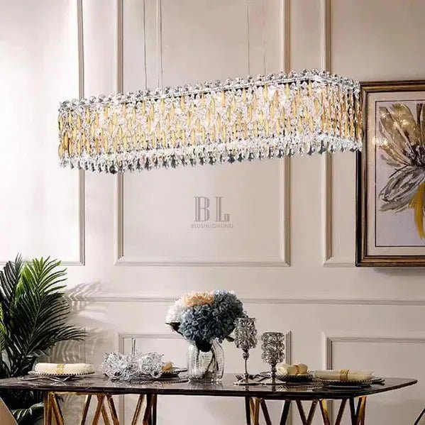 Extra Large Luxury Rectangle Crystal Pendant Chandelier for Living/Dining Room/Kitchen Island - L39.4"*W11.0"*H11.0"GoldBlushlighting