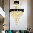 Extra Large Modern Multi - layers Gold/Black Light Luxury Crystal Chandelier For 2 - Story Living Room,Foyer - D31.5"*H51.2"GoldBlushlighting