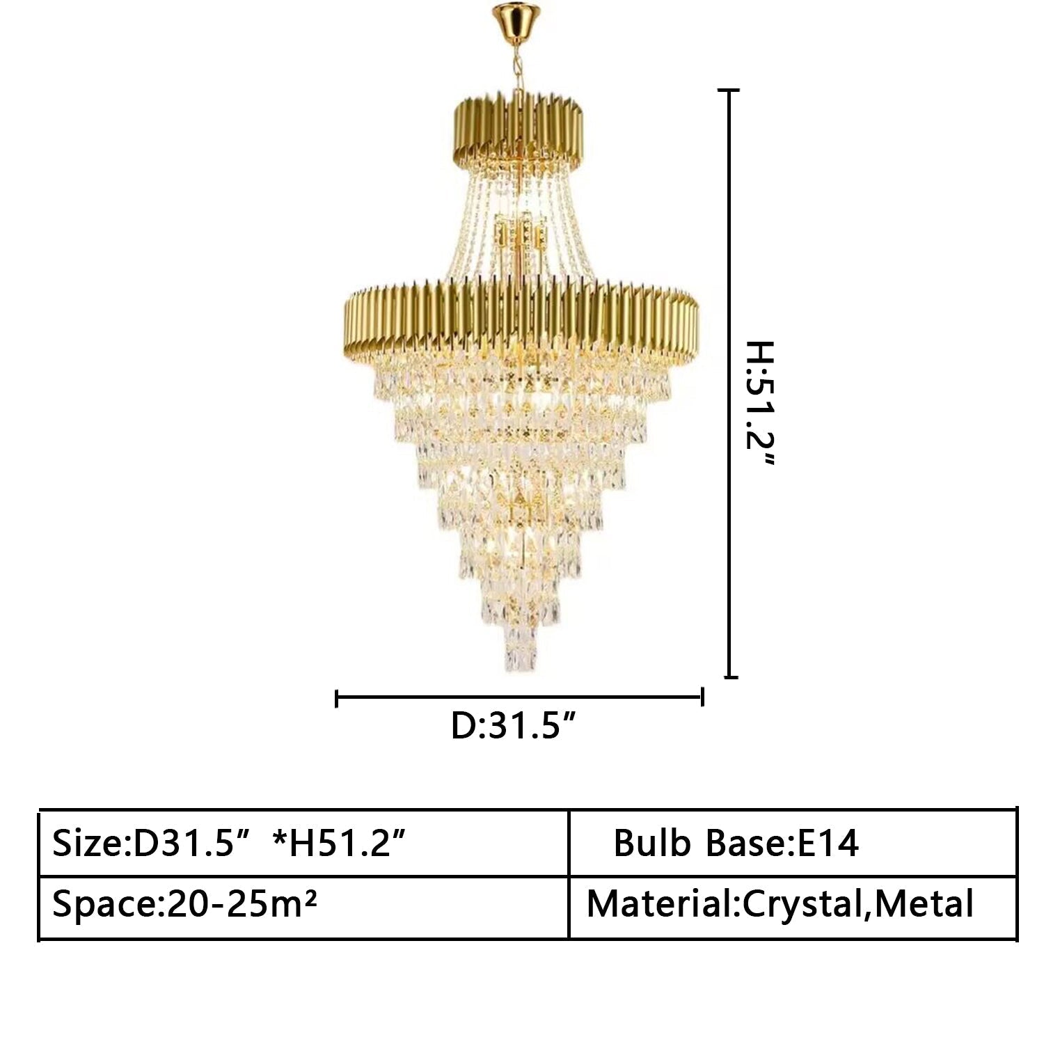 Extra Large Modern Multi - layers Gold/Black Light Luxury Crystal Chandelier For 2 - Story Living Room,Foyer - D31.5"*H51.2"GoldBlushlighting