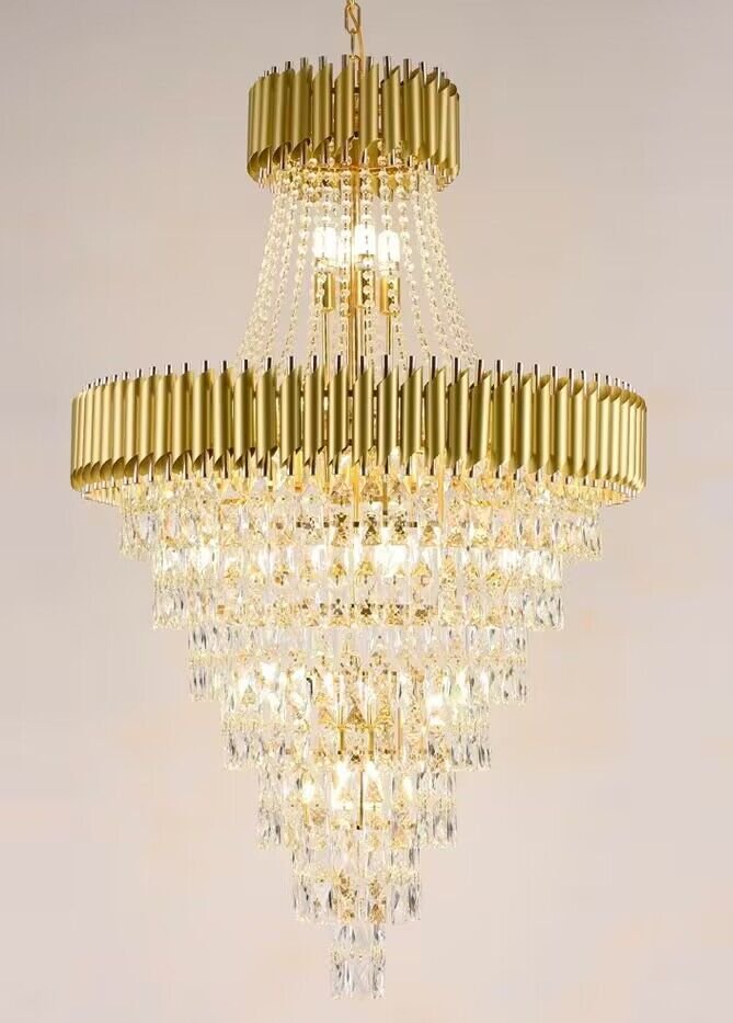 Extra Large Modern Multi - layers Gold/Black Light Luxury Crystal Chandelier For 2 - Story Living Room,Foyer - D31.5"*H51.2"GoldBlushlighting
