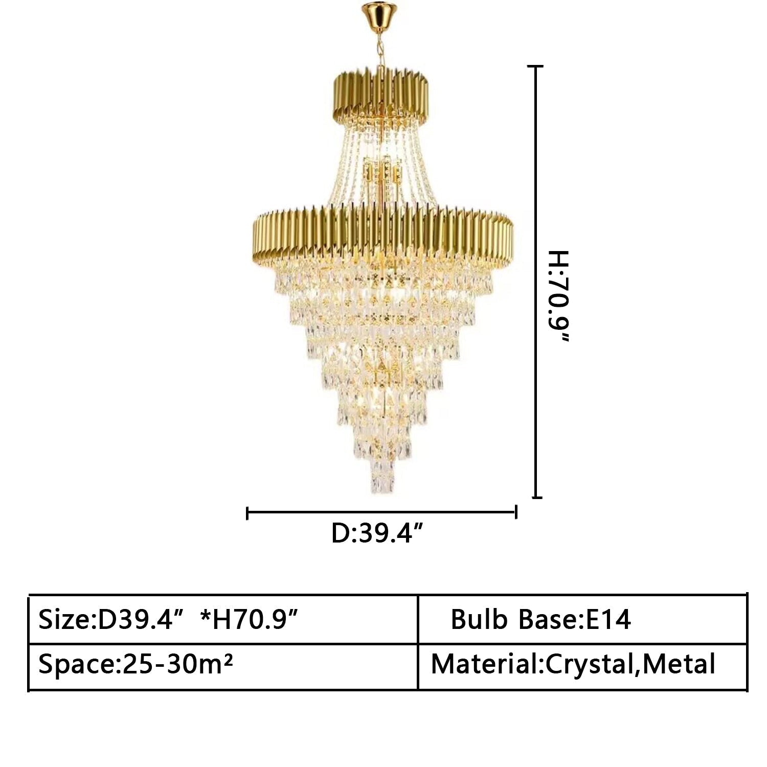 Extra Large Modern Multi - layers Gold/Black Light Luxury Crystal Chandelier For 2 - Story Living Room,Foyer - D31.5"*H51.2"GoldBlushlighting
