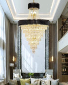 Extra Large Modern Multi - layers Gold/Black Light Luxury Crystal Chandelier For 2 - Story Living Room,Foyer - D31.5"*H51.2"GoldBlushlighting