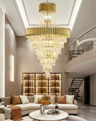 Extra Large Modern Multi - layers Gold/Black Light Luxury Crystal Chandelier For 2 - Story Living Room,Foyer - D31.5"*H51.2"GoldBlushlighting