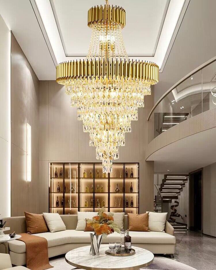 Extra Large Modern Multi - layers Gold/Black Light Luxury Crystal Chandelier For 2 - Story Living Room,Foyer - D31.5"*H51.2"GoldBlushlighting