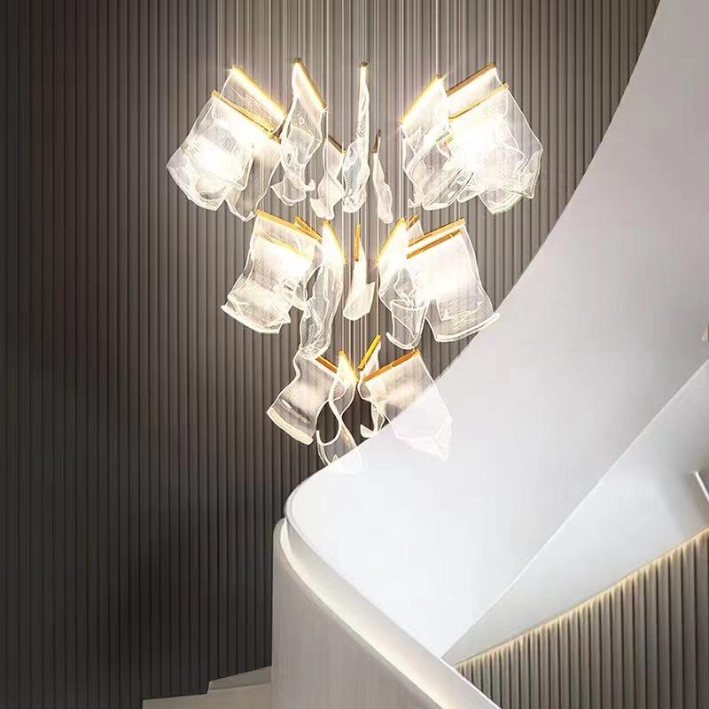 Extra Large Modern Paper Chandelier For Staircase / Foyer Villa Hall Ceiling - D29.53"*H78.74" / 8 LightsGoldBlushlighting
