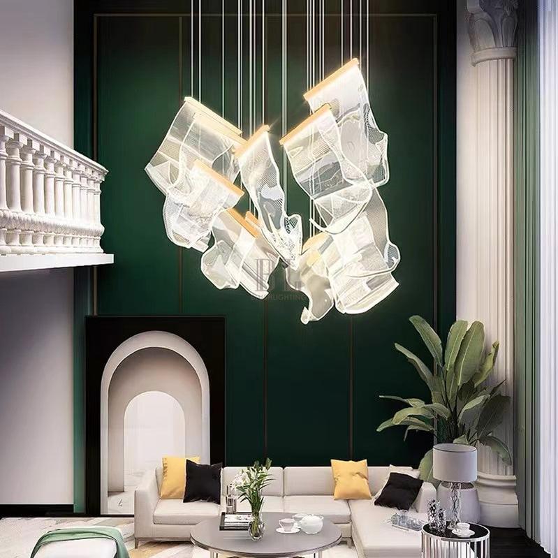 Extra Large Modern Paper Chandelier For Staircase / Foyer Villa Hall Ceiling - D29.53"*H78.74" / 8 LightsGoldBlushlighting