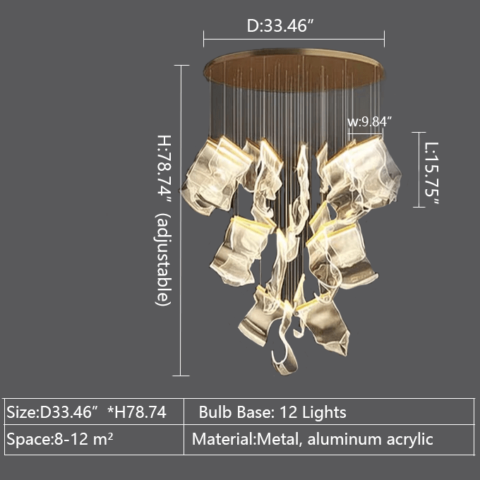 Extra Large Modern Paper Chandelier For Staircase / Foyer Villa Hall Ceiling - D33.46"*H78.74" / 12 LightsGoldBlushlighting