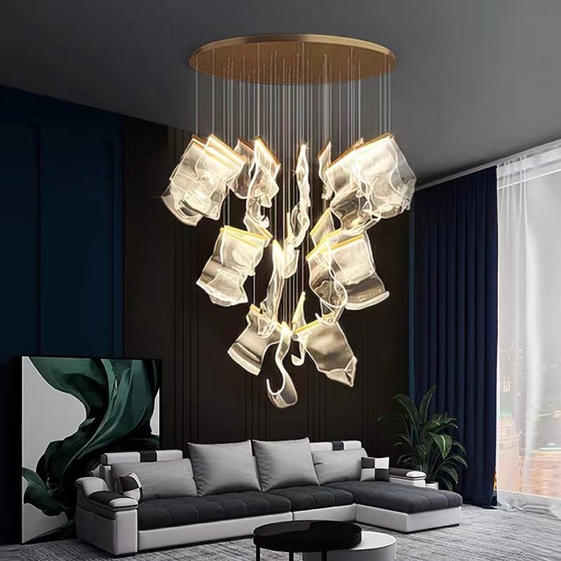 Extra Large Modern Paper Chandelier For Staircase / Foyer Villa Hall Ceiling - D29.53"*H78.74" / 8 LightsGoldBlushlighting