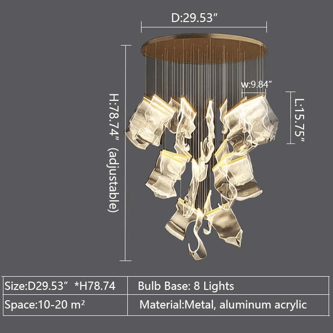 Extra Large Modern Paper Chandelier For Staircase / Foyer Villa Hall Ceiling - D29.53"*H78.74" / 8 LightsGoldBlushlighting