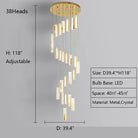 Extra Large Modern Spiral Crystal Ceiling Light Decoration for Staircase/ High Ceiling Living Room/ Hotel Lobby/ Hallway-