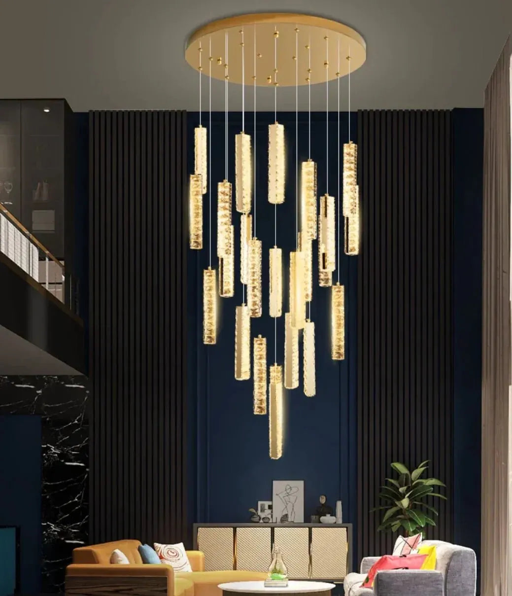 Extra Large Modern Spiral Crystal Ceiling Light Decoration for Staircase/ High Ceiling Living Room/ Hotel Lobby/ Hallway - 25 Lights: D31.5"*H118.0"Warm LightBlushlighting