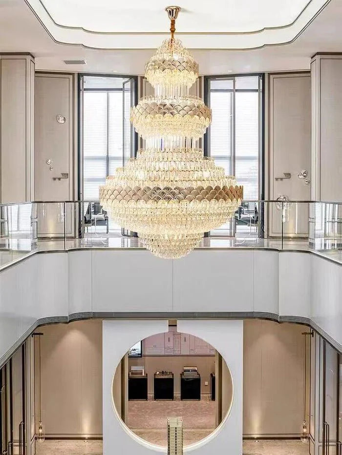 Extra Large Multi - layers Gold Luxury Crystal Chandelier Modern Empire Decrative Crystal Light For Living Room/Foyer/Staircase - Blushlighting