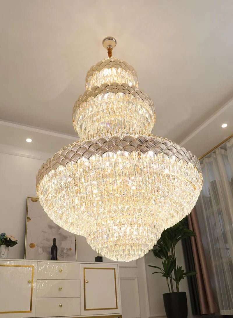 Extra Large Multi - layers Gold Luxury Crystal Chandelier Modern Empire Decrative Crystal Light For Living Room/Foyer/Staircase - Blushlighting