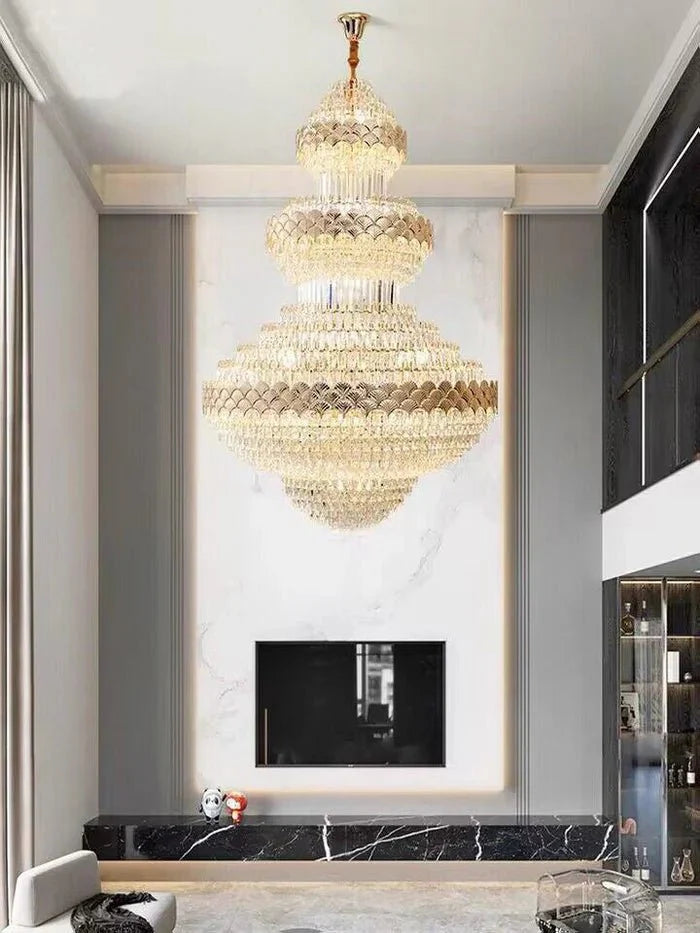 Extra Large Multi - layers Gold Luxury Crystal Chandelier Modern Empire Decrative Crystal Light For Living Room/Foyer/Staircase - Blushlighting