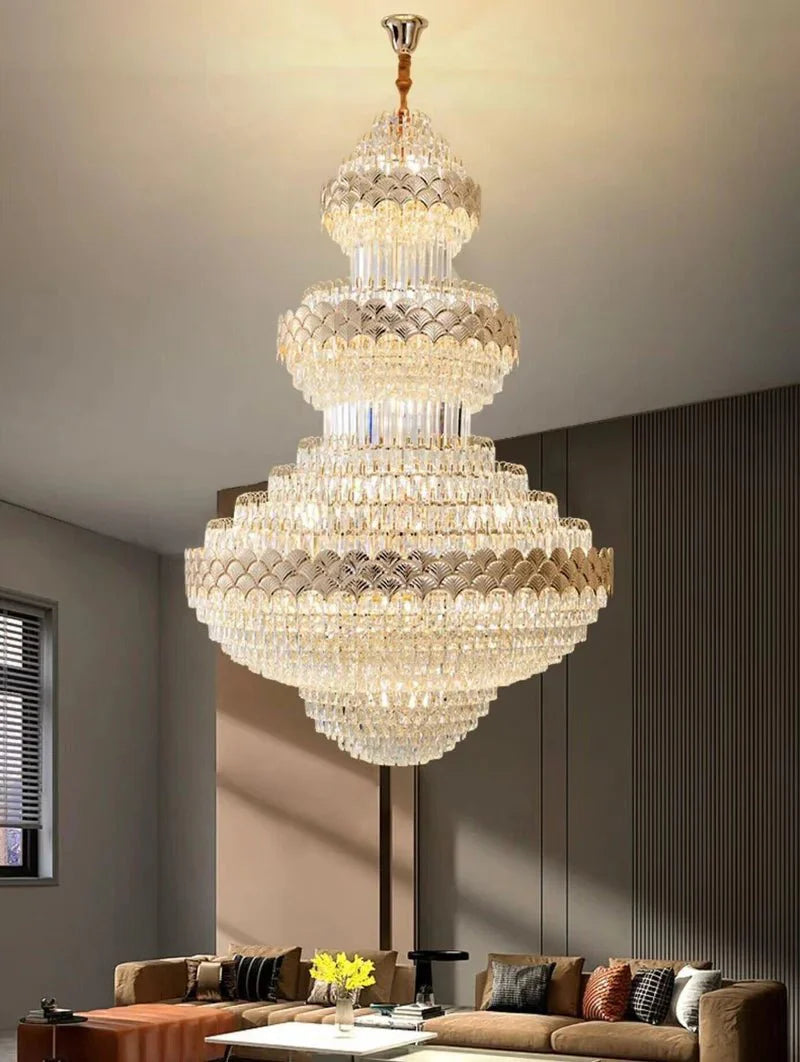 Extra Large Multi - layers Gold Luxury Crystal Chandelier Modern Empire Decrative Crystal Light For Living Room/Foyer/Staircase - Blushlighting