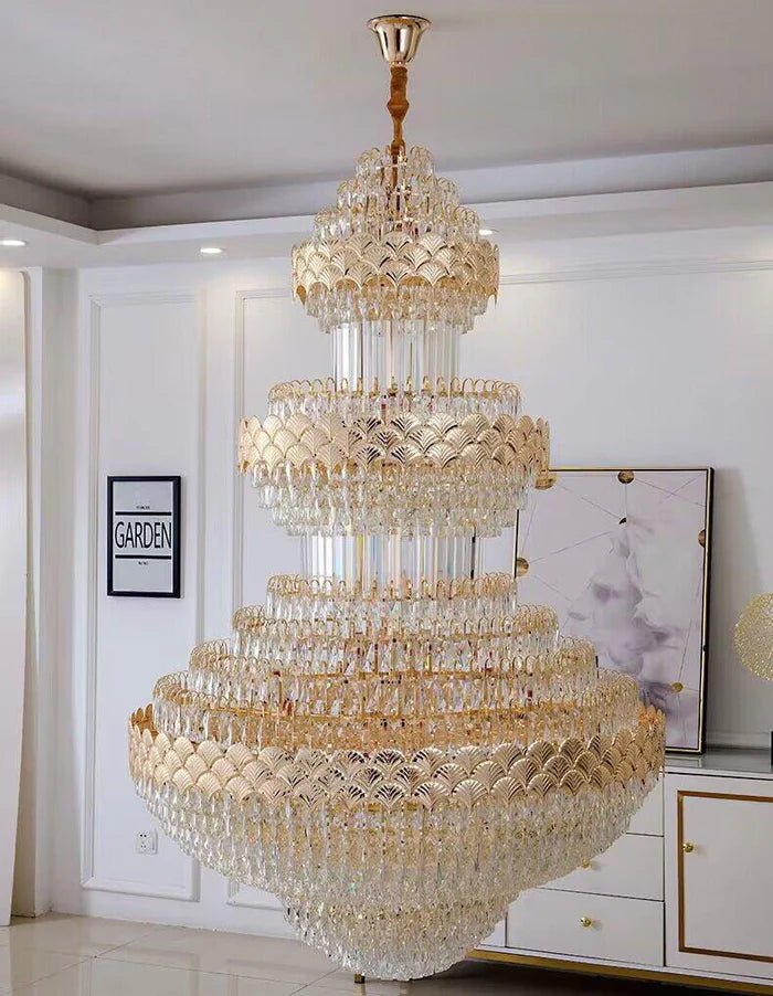 Extra Large Multi - layers Gold Luxury Crystal Chandelier Modern Empire Decrative Crystal Light For Living Room/Foyer/Staircase - Blushlighting