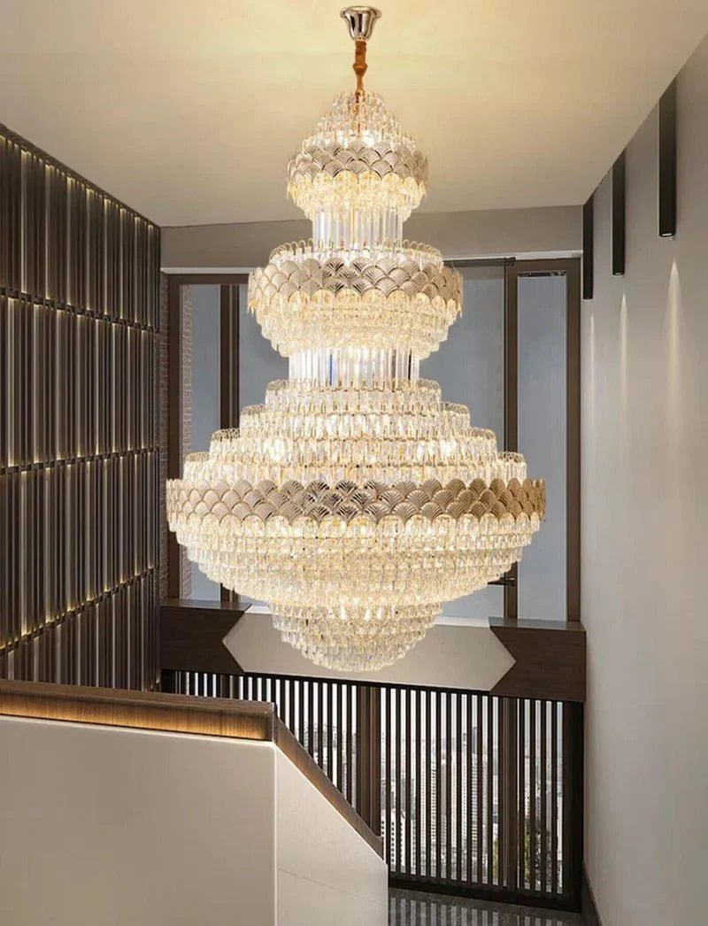Extra Large Multi - layers Gold Luxury Crystal Chandelier Modern Empire Decrative Crystal Light For Living Room/Foyer/Staircase - D31.5"*H47.2"Warm LightBlushlighting