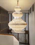 Extra Large Multi - layers Gold Luxury Crystal Chandelier Modern Empire Decrative Crystal Light For Living Room/Foyer/Staircase - D31.5"*H47.2"Warm LightBlushlighting