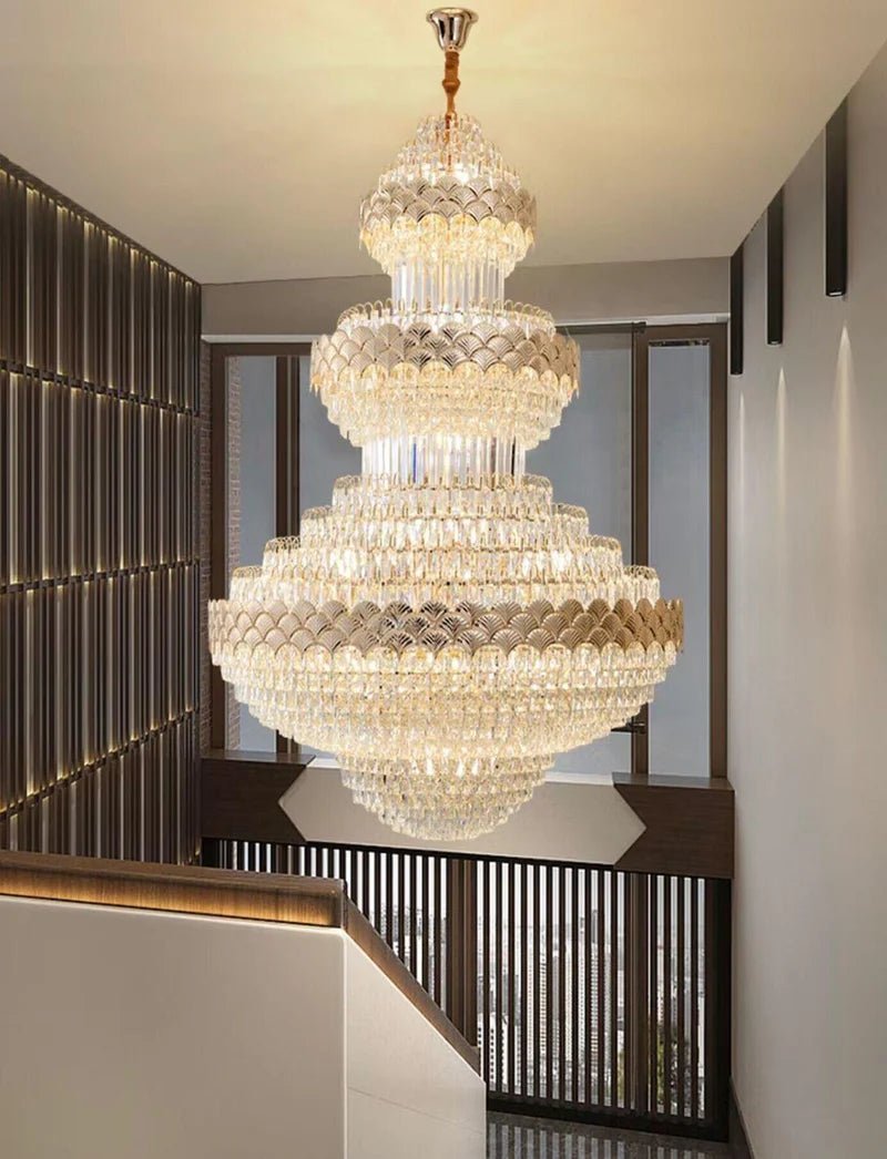 Extra Large Multi - layers Gold Luxury Crystal Chandelier Modern Empire Decrative Crystal Light For Living Room/Foyer/Staircase - Blushlighting