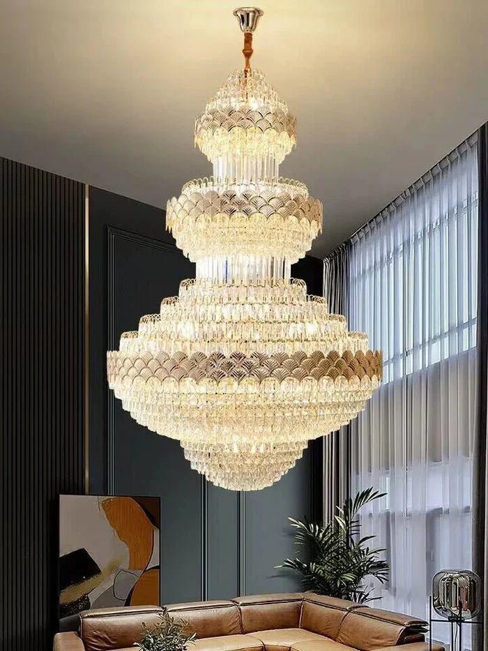 Extra Large Multi - layers Gold Luxury Crystal Chandelier Modern Empire Decrative Crystal Light For Living Room/Foyer/Staircase - D31.5"*H47.2"Warm LightBlushlighting