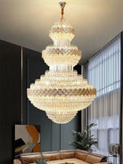 Extra Large Multi - layers Gold Luxury Crystal Chandelier Modern Empire Decrative Crystal Light For Living Room/Foyer/Staircase - D31.5"*H47.2"Warm LightBlushlighting