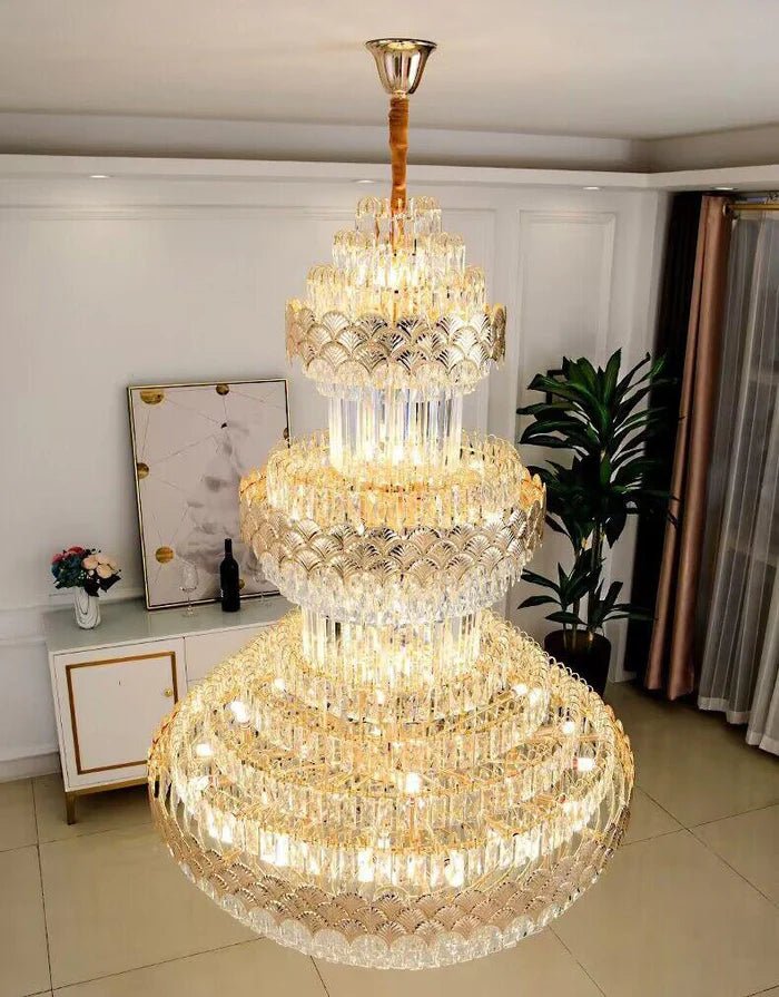 Extra Large Multi - layers Gold Luxury Crystal Chandelier Modern Empire Decrative Crystal Light For Living Room/Foyer/Staircase - Blushlighting