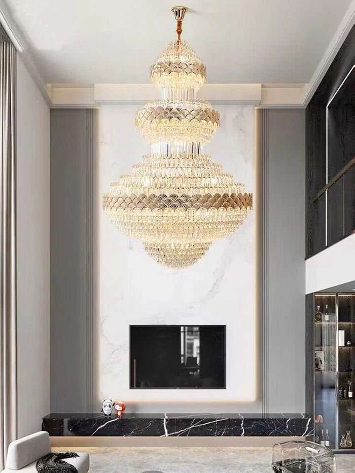 Extra Large Multi - layers Gold Luxury Crystal Chandelier Modern Empire Decrative Crystal Light For Living Room/Foyer/Staircase - Blushlighting