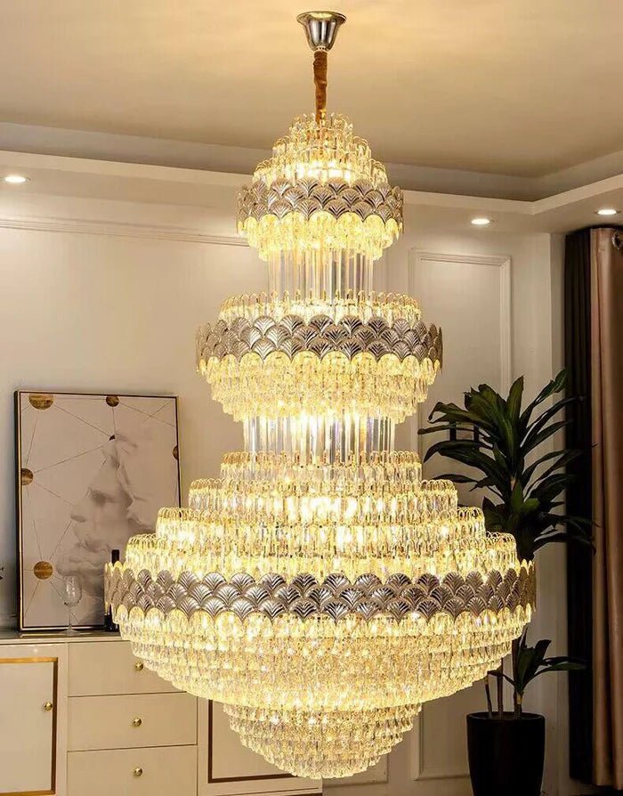 Extra Large Multi - layers Gold Luxury Crystal Chandelier Modern Empire Decrative Crystal Light For Living Room/Foyer/Staircase - Blushlighting
