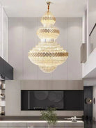 Extra Large Multi - layers Gold Luxury Crystal Chandelier Modern Empire Decrative Crystal Light For Living Room/Foyer/Staircase - D31.5"*H47.2"Warm LightBlushlighting