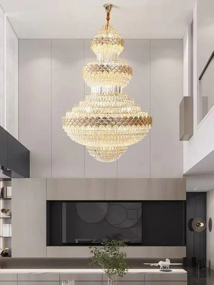 Extra Large Multi - layers Gold Luxury Crystal Chandelier Modern Empire Decrative Crystal Light For Living Room/Foyer/Staircase - Blushlighting