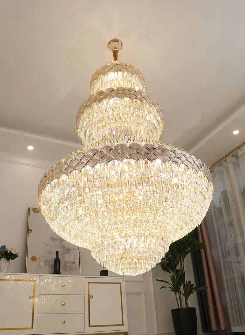 Extra Large Multi - layers Gold Luxury Crystal Chandelier Modern Empire Decrative Crystal Light For Living Room/Foyer/Staircase - D31.5"*H47.2"Warm LightBlushlighting