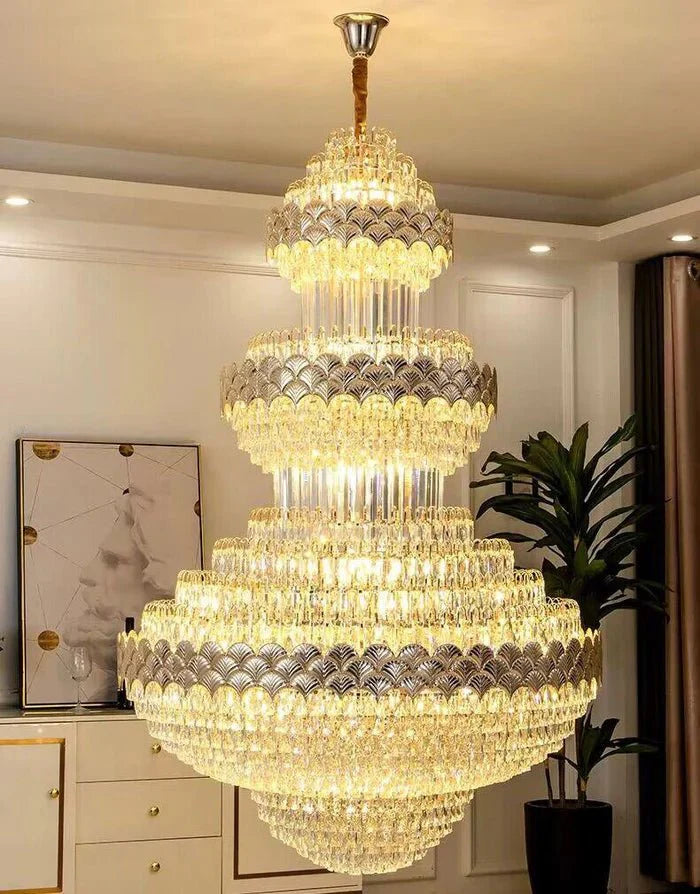 Extra Large Multi - layers Gold Luxury Crystal Chandelier Modern Empire Decrative Crystal Light For Living Room/Foyer/Staircase - Blushlighting