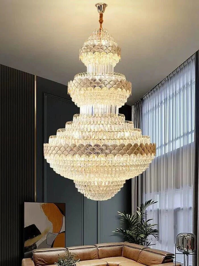 Extra Large Multi - layers Gold Luxury Crystal Chandelier Modern Empire Decrative Crystal Light For Living Room/Foyer/Staircase - Blushlighting