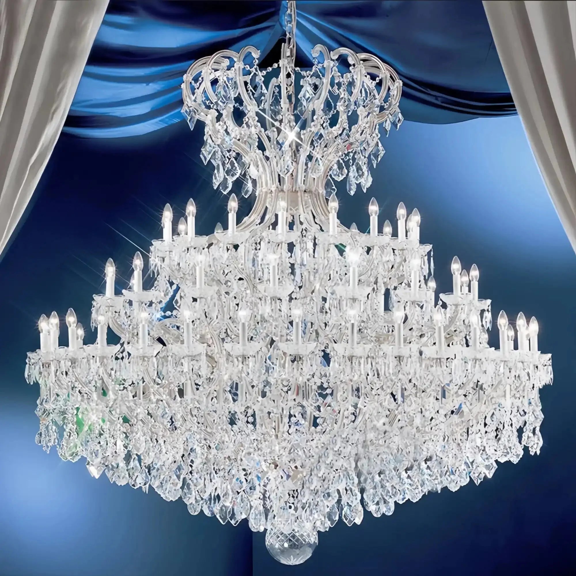 Extra Large Multi - layers Luxury Candle Branch Crystal Chandelier - 3 Layers: D61.0"*H63.0"GoldWarm LightBlushlighting