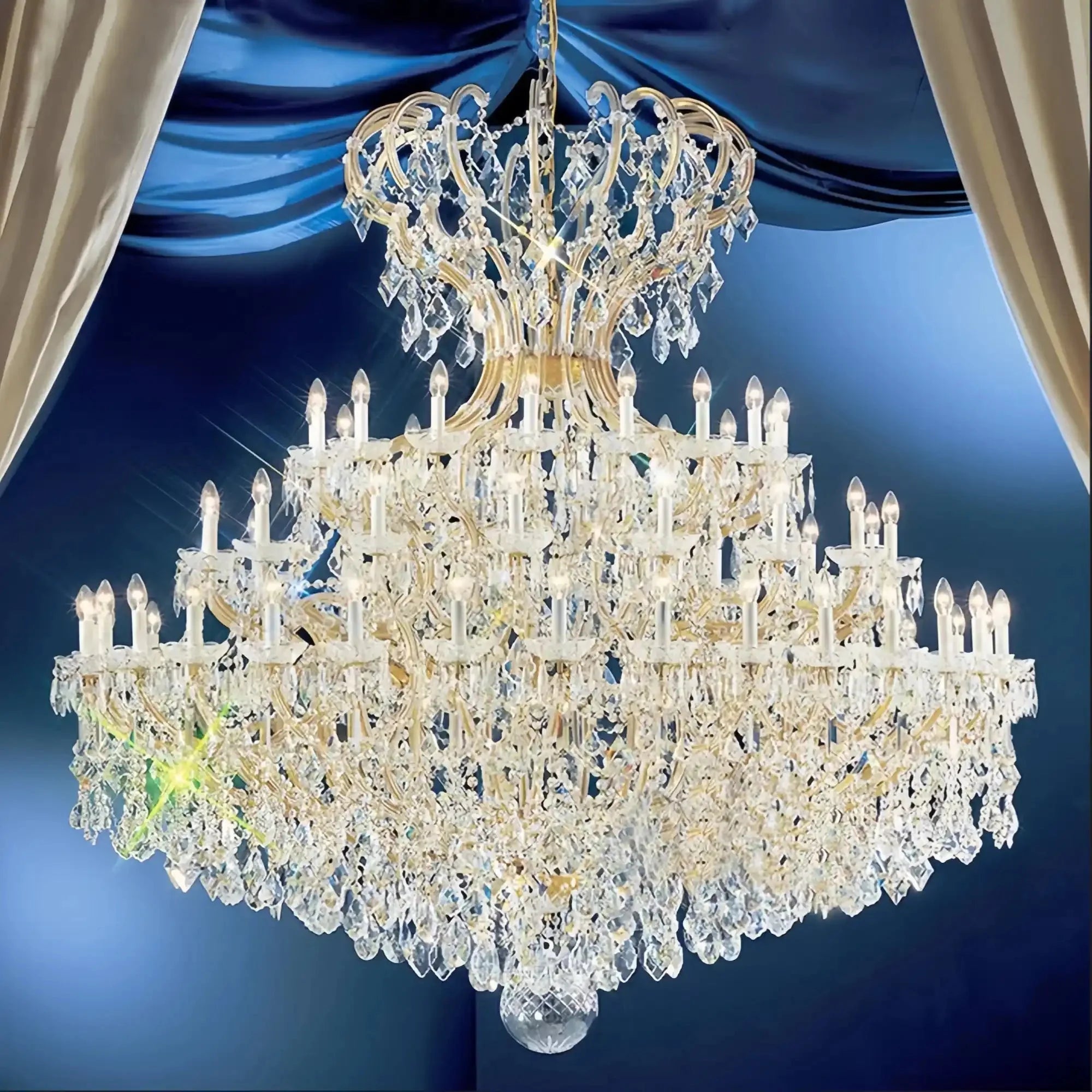 Extra Large Multi - layers Luxury Candle Branch Crystal Chandelier - 3 Layers: D61.0"*H63.0"GoldWarm LightBlushlighting