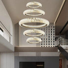 Extra Large Multi - layers Rings Crystal Chandelier Modern Art Waves Creative Pendant Light For High - ciling Foyer/Hallway/Staircase - 4 Layers:D39.4"GoldWarm LightBlushlighting