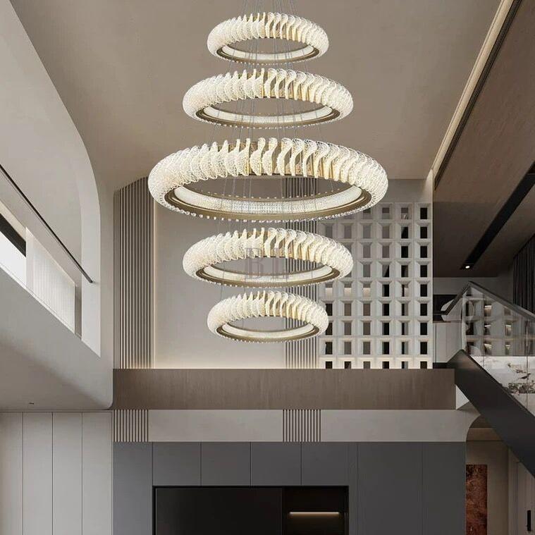 Extra Large Multi - layers Rings Crystal Chandelier Modern Art Waves Creative Pendant Light For High - ciling Foyer/Hallway/Staircase - 4 Layers:D39.4"GoldWarm LightBlushlighting