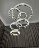 Extra Large Multi - layers Rings Crystal Chandelier Modern Art Waves Creative Pendant Light For High - ciling Foyer/Hallway/Staircase - 4 Layers:D39.4"GoldWarm LightBlushlighting